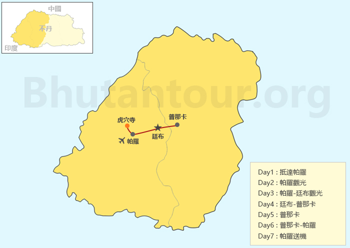 7 Days Bhutan Group Tour Map